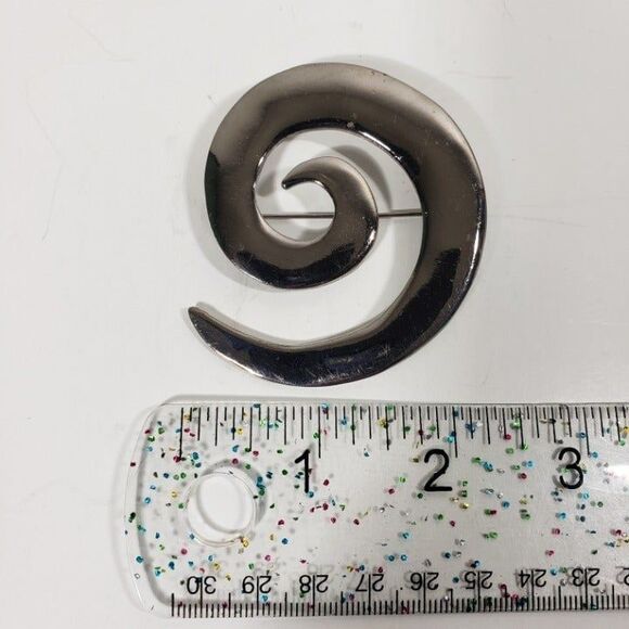 Vintage Y2K Large Swirl Spiral Brooch Pin Signed M Jent Polished Silver Tone - Picture 5 of 8